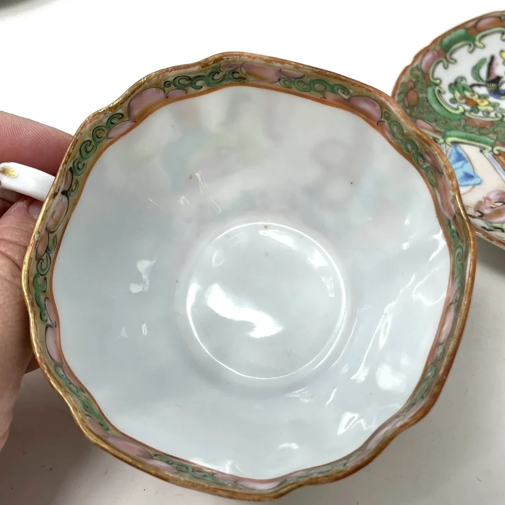 Antique Rose Medallion Chinese Porcelain Tea Cup & Saucer‎ Lot Of 3 Asian Art